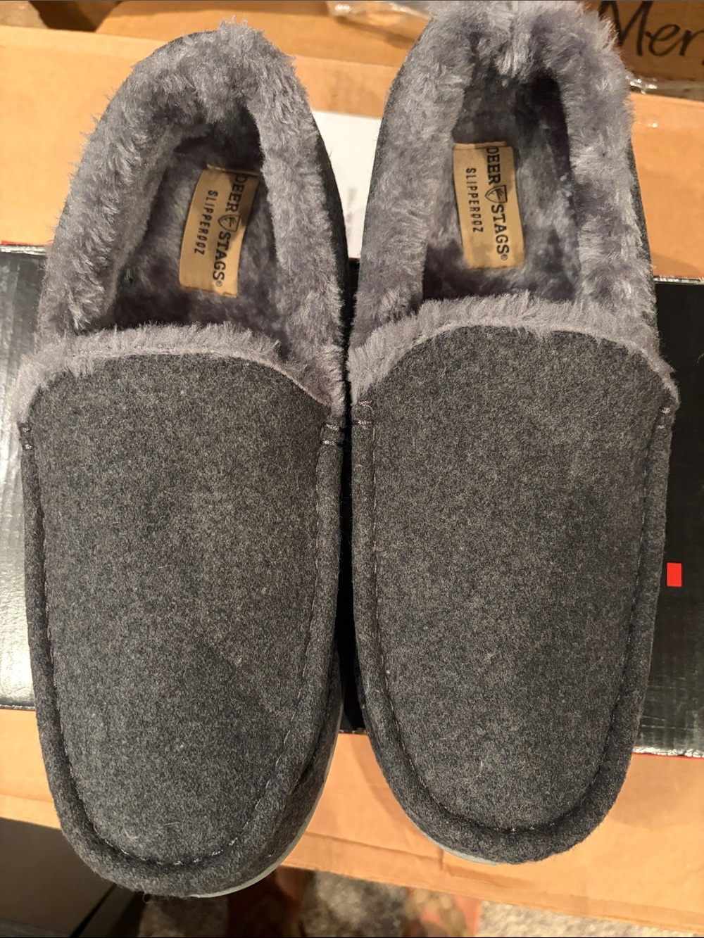 Deer Stags Men’s Gray Fleece-Lined Slip-Ons